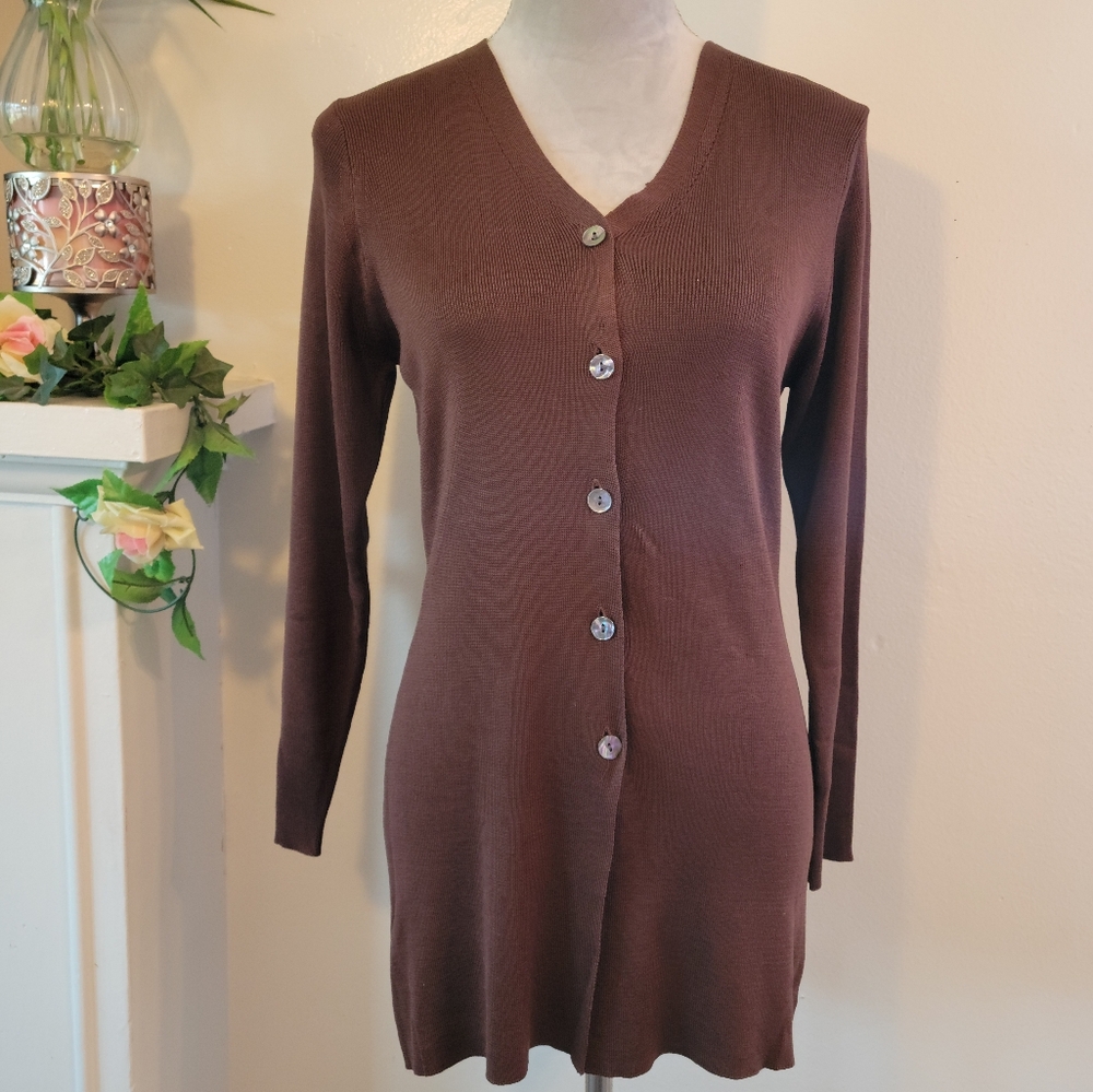 Valerie Steven's Petites Pure Silk Brown Knit Top